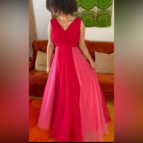 XS/S| 60s “Jack Bryan” Chiffon Multi Colored Pink Prom Formal Gown - Picture 1 of 7